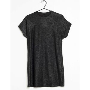 COS Black Shimmer Short Sleeve Mini Dress w. Back Asymmetrical Zipper - Size 38